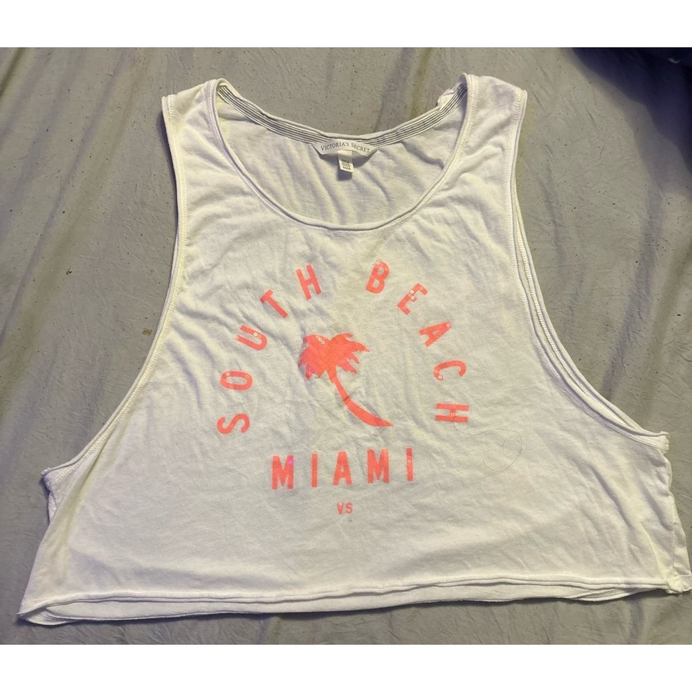 Victoria's Secret White South Beach‎ Miami Cropped Boxy Tank Top, Size Medium